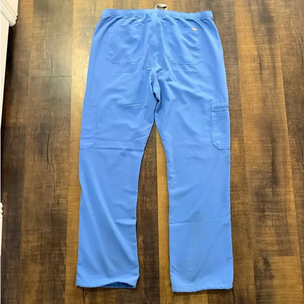 FIGS Cairo Cargo Scrub Pants Ceil Blue Technical Collection Zip Fly Size XXL